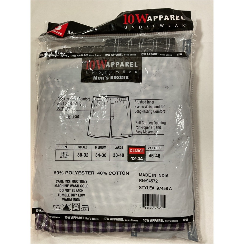 Two‎ Packs Men's 6 Goal Boxers XL 42-44  Plaid 3 Pack 10W Apparel Underwear. - Picture 3 of 5